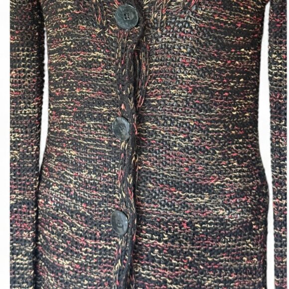 BCBGMaxAzria Button Front V-Neck Cardigan Marled Black Red Gold  Casual Chic - Picture 4 of 10